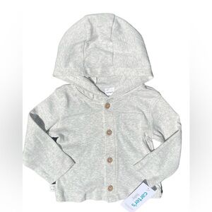 Carters NWT- 9MLight Gray, Long Sleeve Button up- Lightweight Hoodie Jacket-
